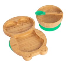 Tiny Dining Children's Bamboo Suction Penguin Dinner Set - Green