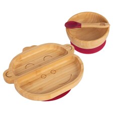 Tiny Dining Children's Bamboo Suction Monkey Dinner Set - Red