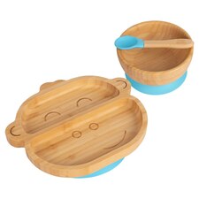 Tiny Dining Children's Bamboo Suction Monkey Dinner Set - Blue