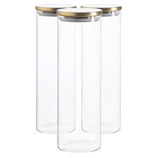 Argon Tableware Glass Storage Jars with Metal Lids - 2 Litre - Gold - Pack of 3