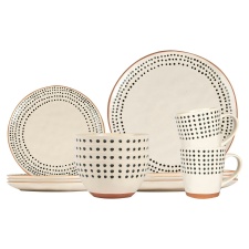 Nicola Spring 16pc Portuguese Stoneware Dinnerware Set - Spotted Rim