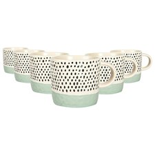 Nicola Spring Ceramic Dipped Dots Coffee Mugs - 385ml - Blue - Pack of 6