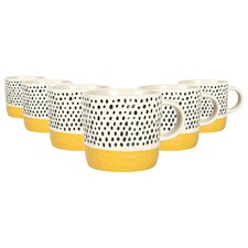 Nicola Spring Ceramic Dipped Dots Coffee Mugs - 385ml - Mustard - Pack of 6