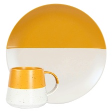 Nicola Spring 8 Piece Ceramic Dipped Flecked Plates & Coffee Mugs Set - Mustard