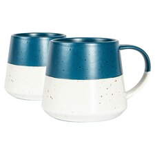 Nicola Spring Ceramic Dipped Flecked Belly Coffee Mugs - 370ml - Navy - Pack of 2