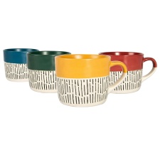 Nicola Spring Ceramic Dipped Dash Coffee Mugs - 475ml - 4 Colours