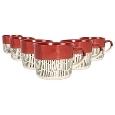 Nicola Spring Ceramic Dipped Dash Coffee Mugs - 475ml - Red - Pack of 6