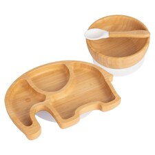 Tiny Dining Children's Bamboo Suction Dinosaur Dinner Set - White