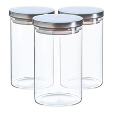 Argon Tableware Scandi Storage Jars with Metallic Lids - 1 Litre - Silver - Pack of 3