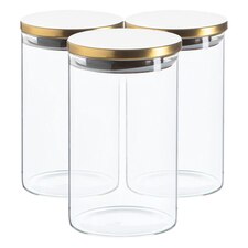 Argon Tableware Scandi Storage Jars with Metallic Lids - 1 Litre - Gold - Pack of 3