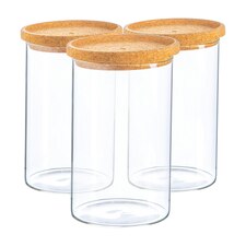 Argon Tableware Scandi Storage Jar with Cork Lids - 1 Litre - Pack of 3