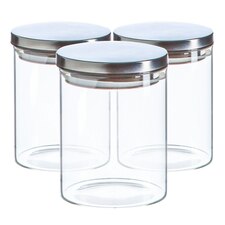 Argon Tableware Scandi Storage Jars with Metallic Lids - 750ml - Silver - Pack of 3