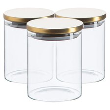 Argon Tableware Scandi Storage Jars with Metallic Lids - 750ml - Gold - Pack of 3