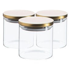 Argon Tableware Scandi Storage Jars with Metallic Lids - 550ml - Gold - Pack of 3