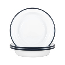 Argon Tableware White Enamel Deep Bowls - 19cm - Navy - Pack of 6