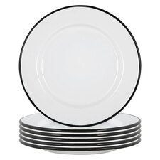 Argon Tableware White Enamel Dinner Plates - 25.5cm - Black - Pack of 6