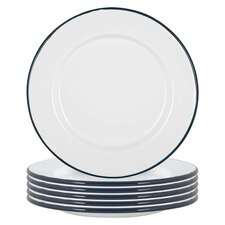 Argon Tableware White Enamel Dinner Plates - 25.5cm - Navy - Pack of 6