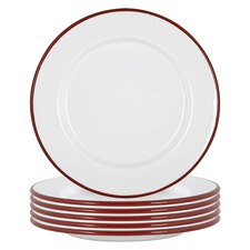 Argon Tableware White Enamel Dinner Plates - 25.5cm - Red - Pack of 6