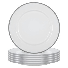 Argon Tableware White Enamel Dinner Plates - 25.5cm - Grey - Pack of 6