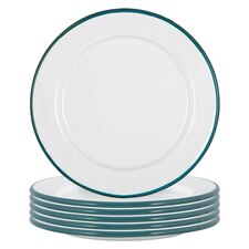 Argon Tableware White Enamel Side Plates - 20cm - Green - Pack of 6