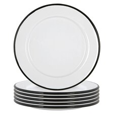 Argon Tableware White Enamel Side Plates - 20cm - Black - Pack of 6