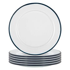 Argon Tableware White Enamel Side Plates - 20cm - Navy - Pack of 6