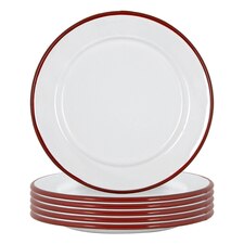 Argon Tableware White Enamel Side Plates - 20cm - Red - Pack of 6