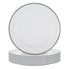 Argon Tableware White Enamel Side Plates - 20cm - Grey - Pack of 6