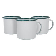 Argon Tableware White Enamel Mugs - 375ml - Green - Pack of 6