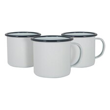 Argon Tableware White Enamel Mugs - 375ml - Navy - Pack of 6