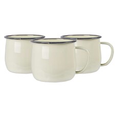 Argon Tableware Coloured Enamel Belly Mugs - 375ml - Cream/Grey - Pack of 6