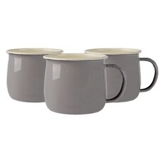 Argon Tableware Coloured Enamel Belly Mugs - 375ml - Grey/Cream - Pack of 6