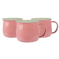 Argon Tableware Coloured Enamel Belly Mugs - 375ml - Pink/Cream - Pack of 6