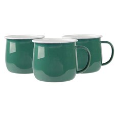 Argon Tableware Coloured Enamel Belly Mugs - 375ml - Green - Pack of 6