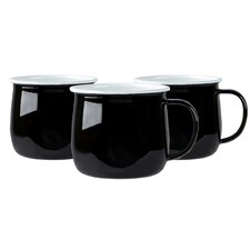 Argon Tableware Coloured Enamel Belly Mugs - 375ml - Black - Pack of 6