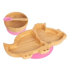 Tiny Dining Children's Bamboo Suction Dinosaur Dinner Set - Pink