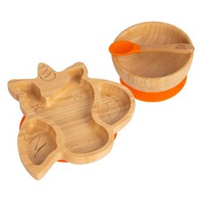 Tiny Dining Children's Bamboo Suction Unicorn Dinner Set - Orange