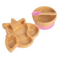 Tiny Dining Children's Bamboo Suction Unicorn Dinner Set - Pink