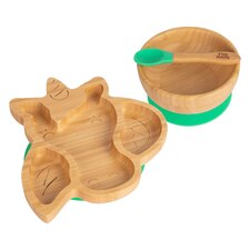 Tiny Dining Children's Bamboo Suction Unicorn Dinner Set - Green