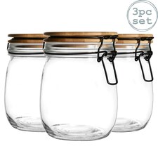 Argon Tableware Wooden Clip Lid Storage Jars - 750ml - White Seal - Pack of 3