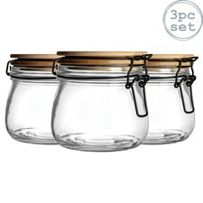 Argon Tableware Wooden Clip Lid Storage Jars - 500ml - Black Seal - Pack of 3