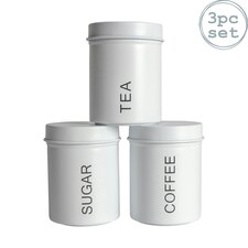 Harbour Housewares Round Metal Kitchen Tea Coffee Sugar Canisters - Matt White