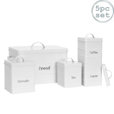 Harbour Housewares 5 Piece Vintage Metal Kitchen Canisters Set - White