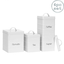 Harbour Housewares 4 Piece Vintage Metal Kitchen Canisters Set - White