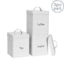 Harbour Housewares Vintage Metal Kitchen Tea Coffee Sugar Canisters - White