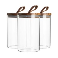 Argon Tableware Scandi Storage Jar with Leather Loop Lid - 1 Litre - Pack of 3