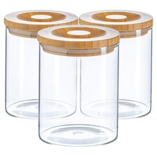 Argon Tableware Scandi Storage Jar with Wooden Lid - 750ml - Pack of 3