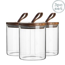 Argon Tableware Scandi Storage Jar with Leather Loop Lid - 750ml - Pack of 3