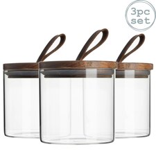 Argon Tableware Scandi Storage Jar with Leather Loop Lid - 550ml - Pack of 3