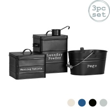 Harbour Housewares 3 Piece Vintage Metal Utility Canisters Set - Black